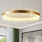 Modern Gold LED Crystal Drum Dining Room Pendant Light Image - 3