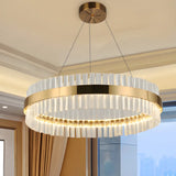 Modern Gold LED Crystal Drum Dining Room Pendant Light Image - 4