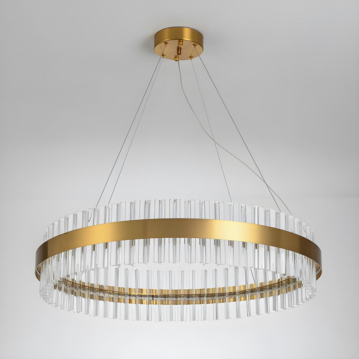 Modern Gold LED Crystal Drum Dining Room Pendant Light Image - 6