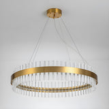 Modern Gold LED Crystal Drum Dining Room Pendant Light Image - 6