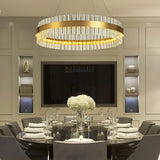 Modern Gold LED Crystal Drum Dining Room Pendant Light Image - 7