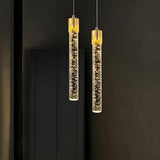 Modern Gold LED Cylinder Crystal Pendant Light Image - 1