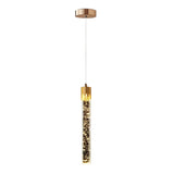 Modern Gold LED Cylinder Crystal Pendant Light Image - 5