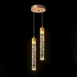 Modern Gold LED Cylinder Crystal Pendant Light Image - 9