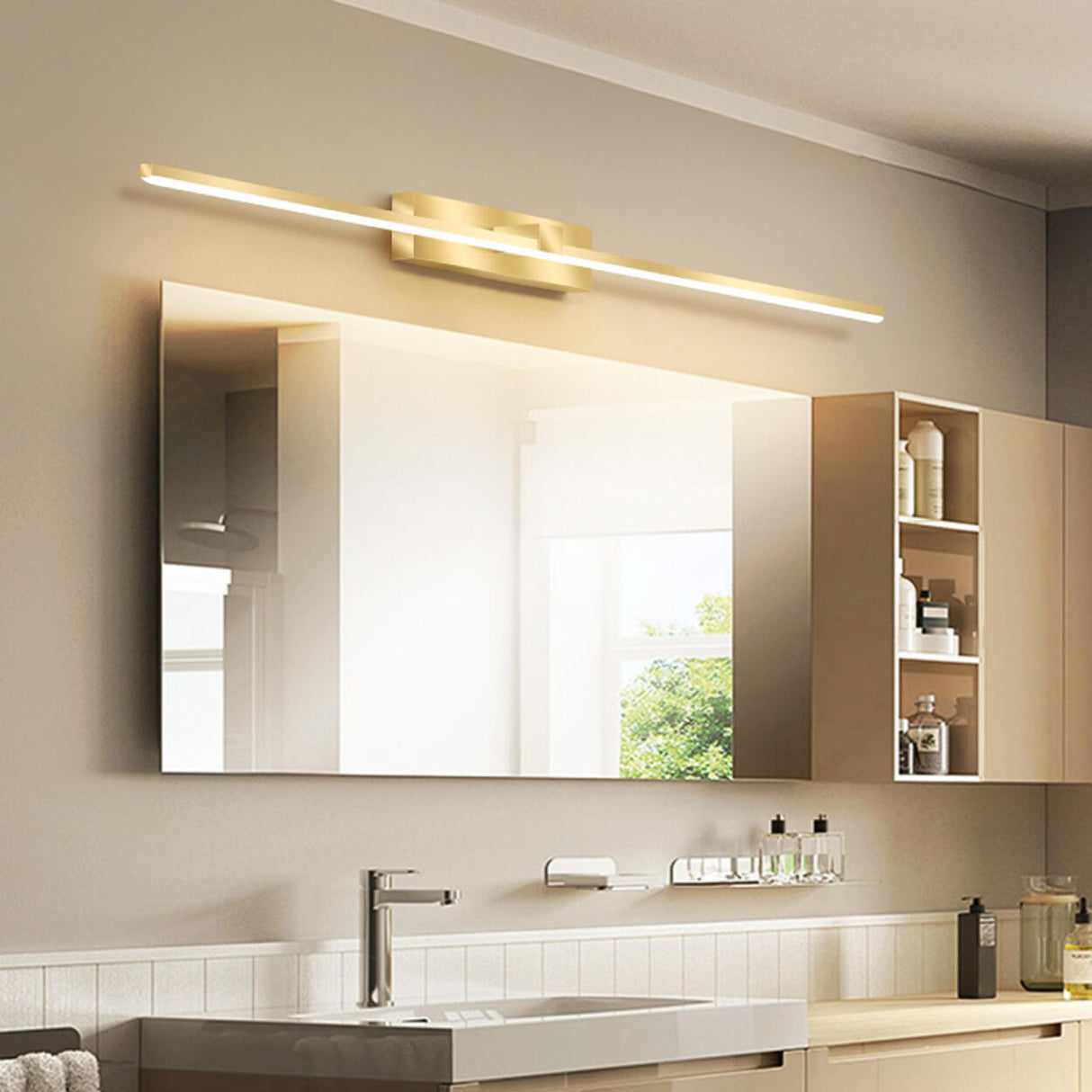 Modern Gold LED Linear Vanity Light Fixture Image - 2