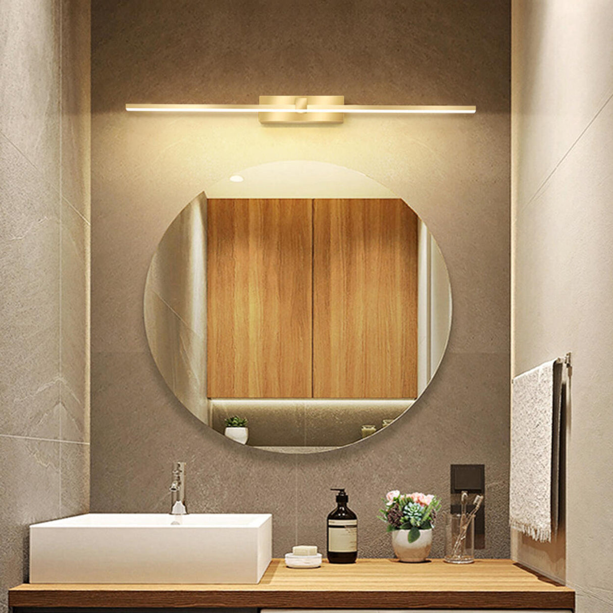 Modern Gold LED Linear Vanity Light Fixture Image - 3