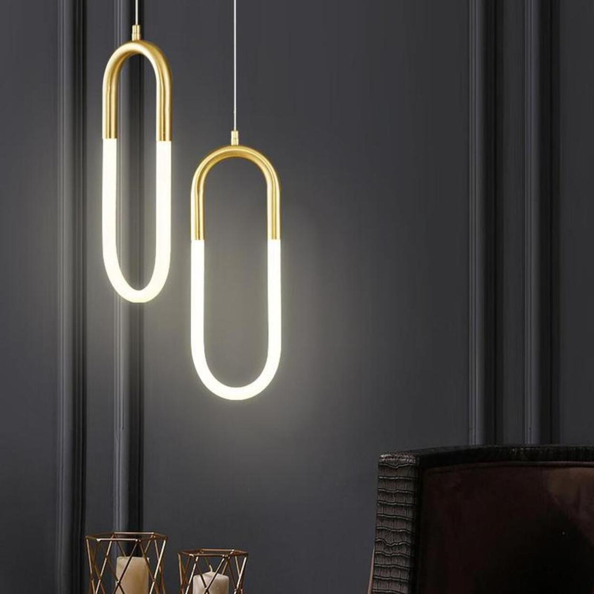 Modern Gold Oval Acrylic Bedroom LED Pendant Light Image - 1