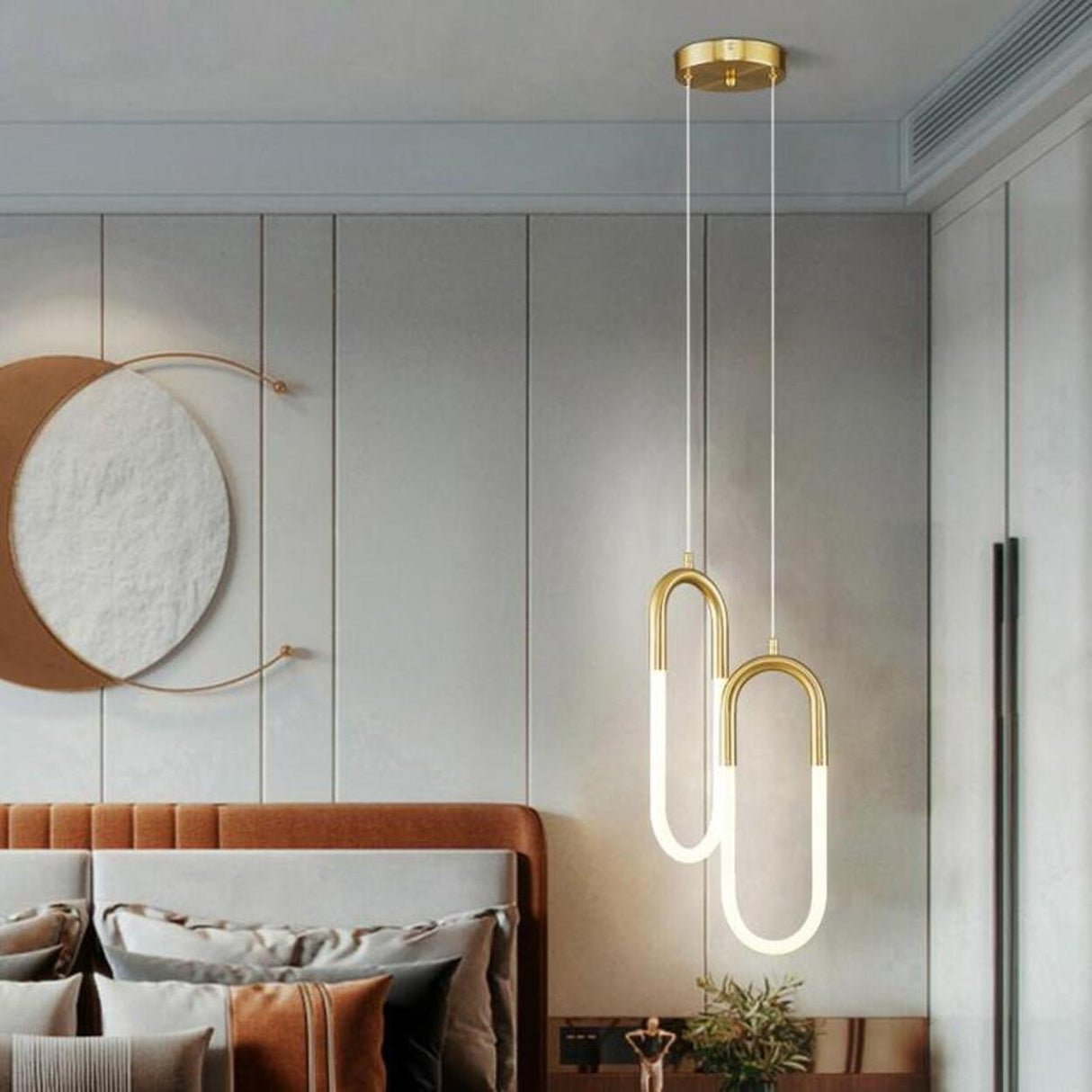 Modern Gold Oval Acrylic Bedroom LED Pendant Light Image - 4