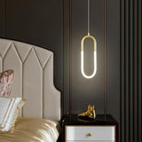 Modern Gold Oval Acrylic Bedroom LED Pendant Light Image - 5