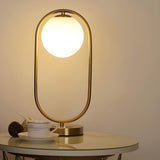 Modern Gold Oval Metal Frame White Globe Table Lamp Image - 14