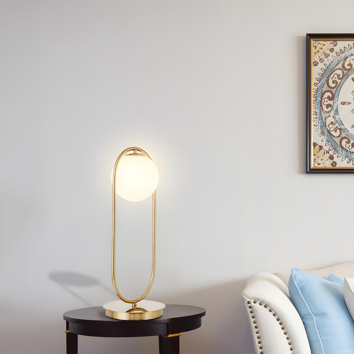 Modern Gold Oval Metal Frame White Globe Table Lamp Image - 3