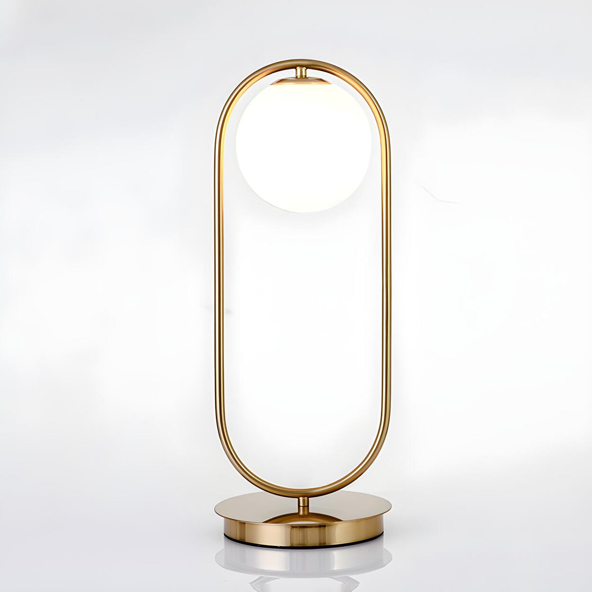 Modern Gold Oval Metal Frame White Globe Table Lamp Image - 7