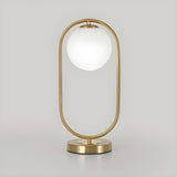 Modern Gold Oval Metal Frame White Globe Table Lamp Image - 8