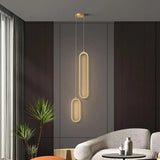 Modern Gold Oval Metal Pendant Light Dining Room Image - 3