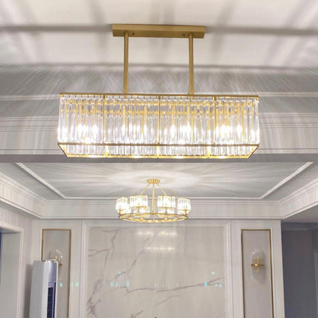 Modern Gold Rectangular Crystal Island Chandelier Light Image - 1