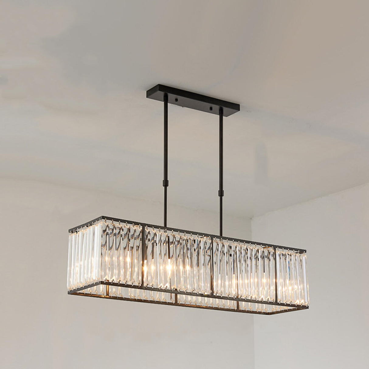 Modern Gold Rectangular Crystal Island Chandelier Light Image - 11