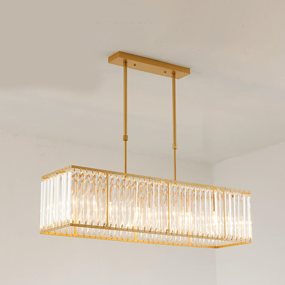 Modern Gold Rectangular Crystal Island Chandelier Light Image - 20