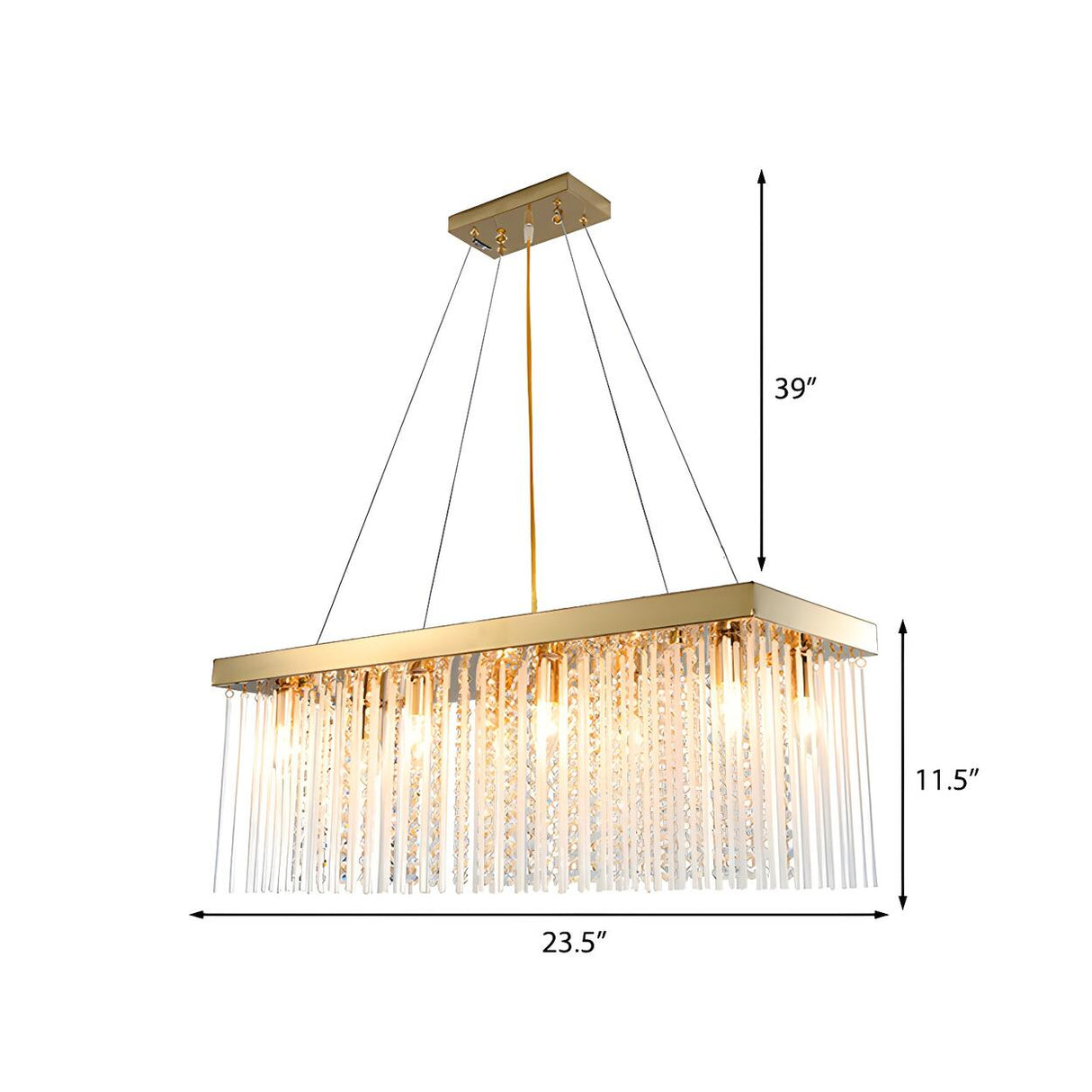 Modern Gold Rectangular Crystal Rod Pendant Chandelier 