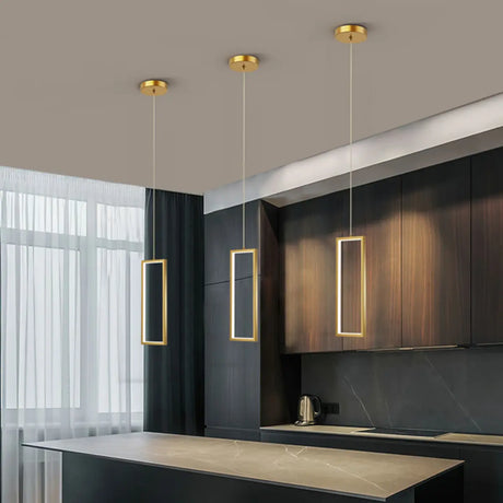 Modern Gold Rectangular Frame Kitchen Island Pendant Light Image - 1