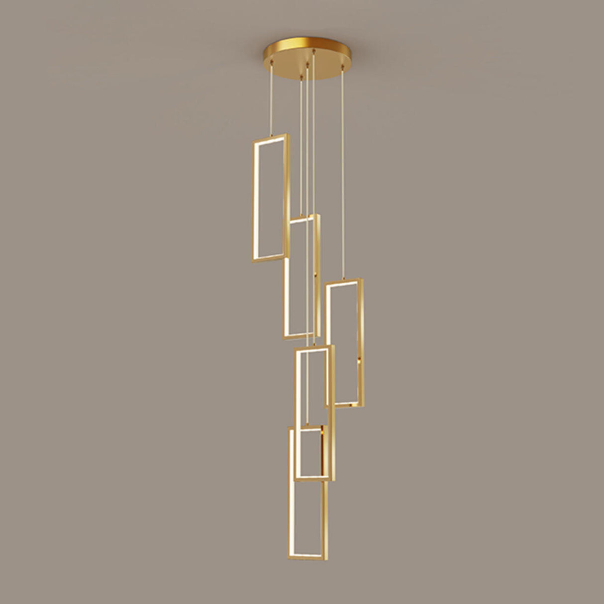 Modern Gold Rectangular Frame Kitchen Island Pendant Light Image - 7