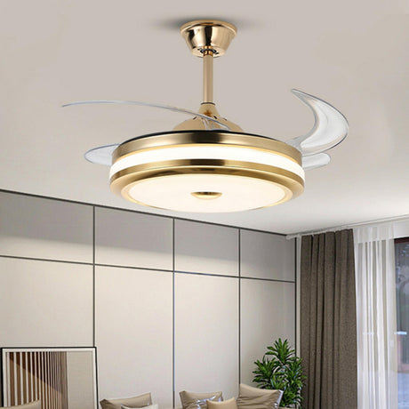 Modern Gold Retractable Chandelier Fan with Light Image - 1