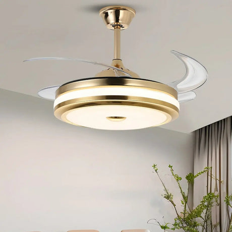 Modern Gold Retractable Chandelier Fan with Light Image - 1