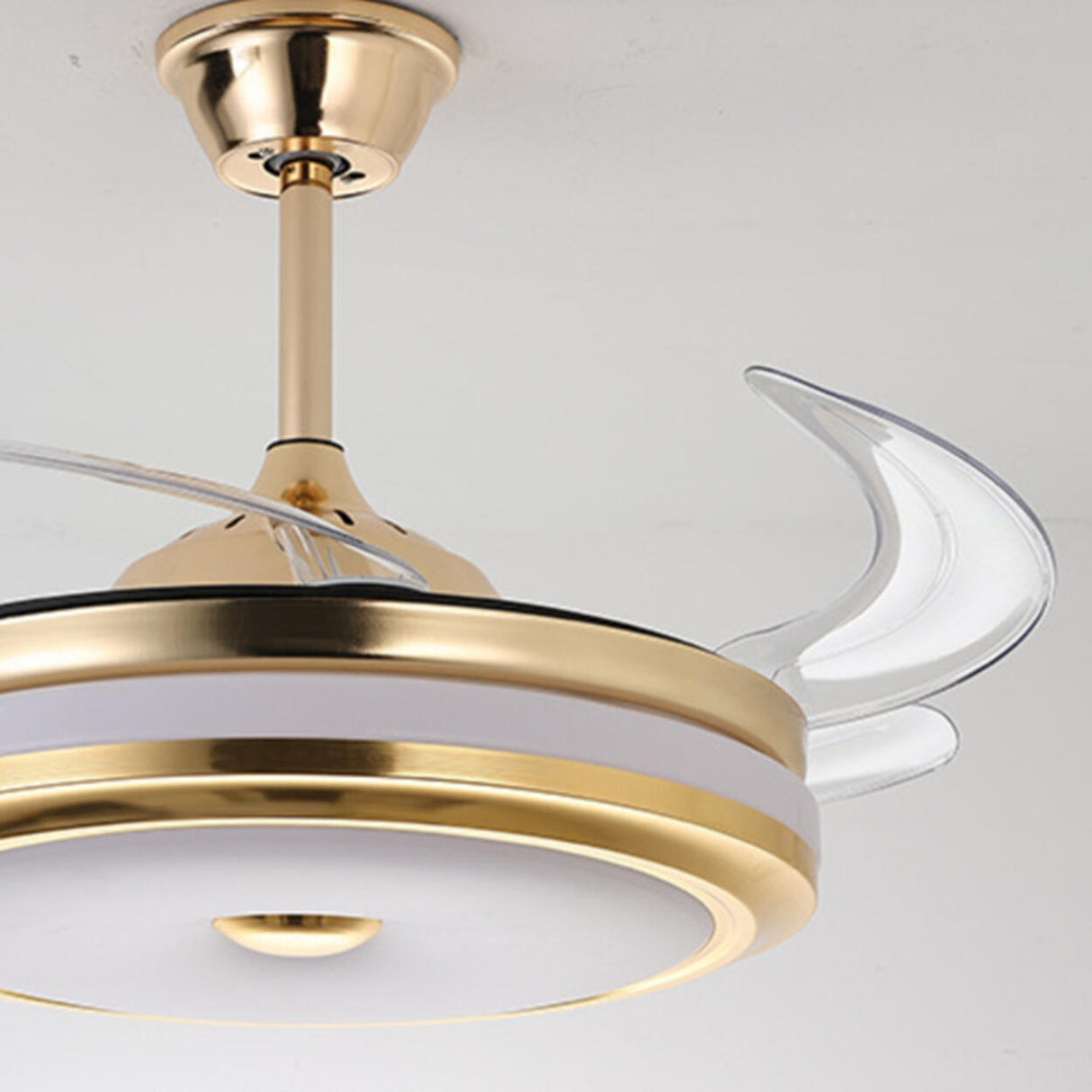 Modern Gold Retractable Chandelier Fan with Light Image - 11