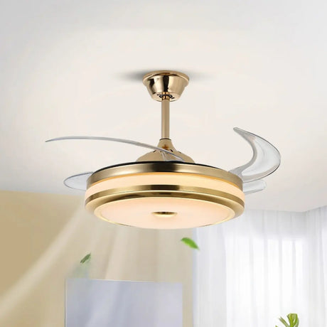 Modern Gold Retractable Chandelier Fan with Light Image - 2