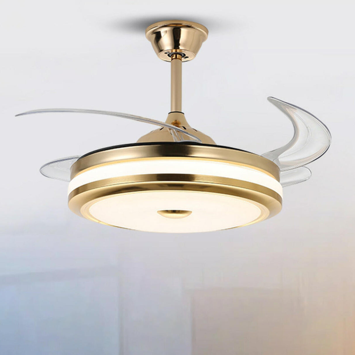 Modern Gold Retractable Chandelier Fan with Light Image - 6