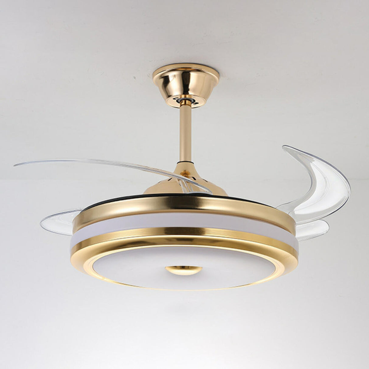 Modern Gold Retractable Chandelier Fan with Light Image - 9