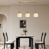 3-Light Modern Round Ribbed Glass Island Pendant Light Image - 4