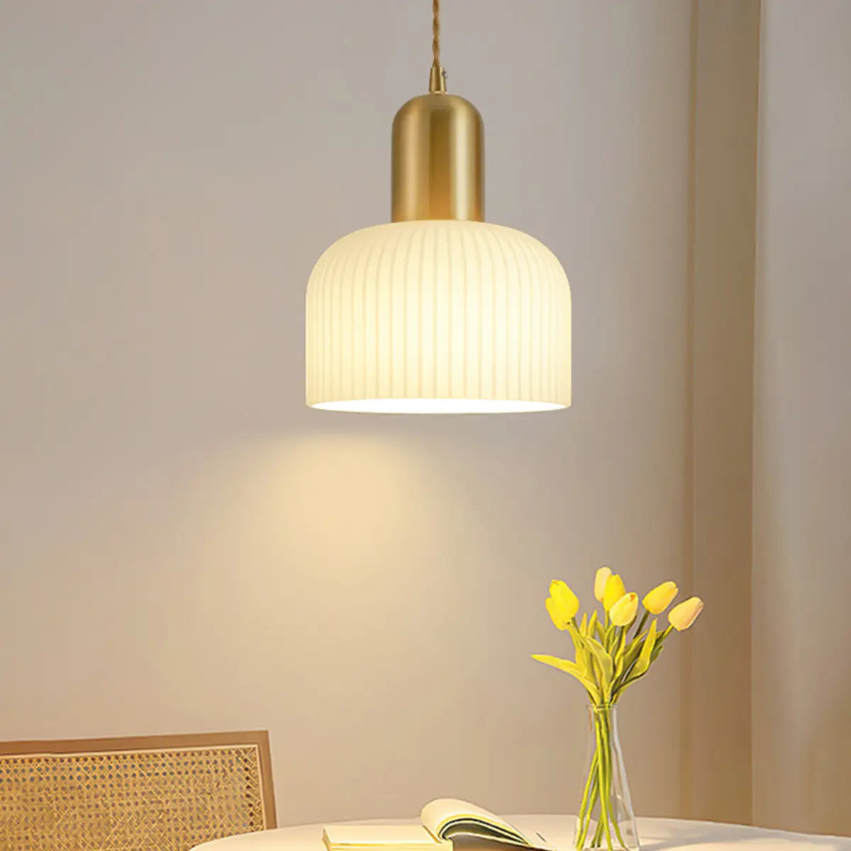 3-Light Modern Round Ribbed Glass Island Pendant Light Image - 5