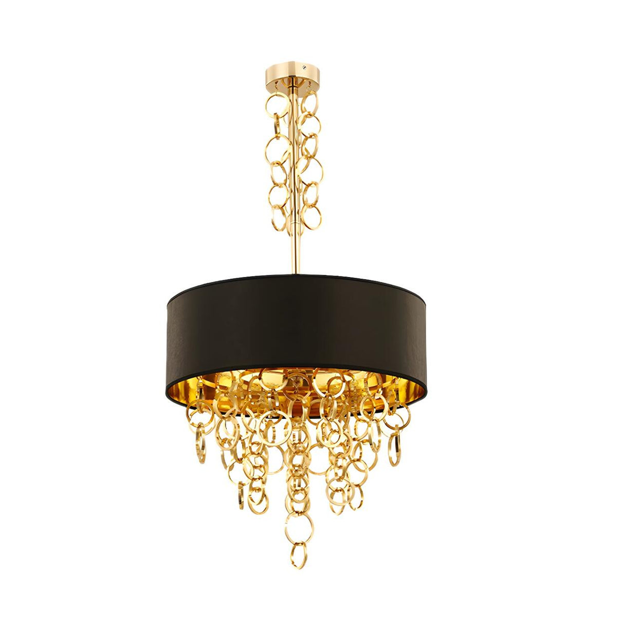 Modern Gold Ring Cascade Black Drum Pendant Chandelier Image - 3