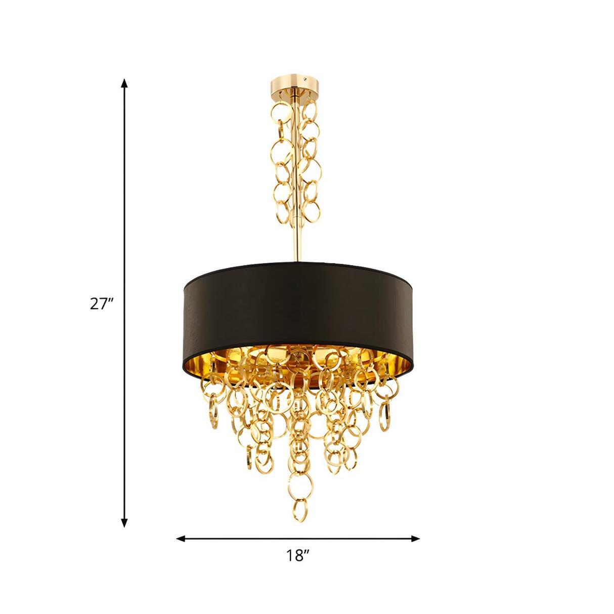 Modern Gold Ring Cascade Black Drum Pendant Chandelier 