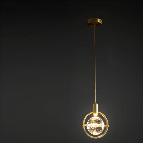 Modern Gold Ring Crystal Globe Bedroom Pendant Light Image - 2