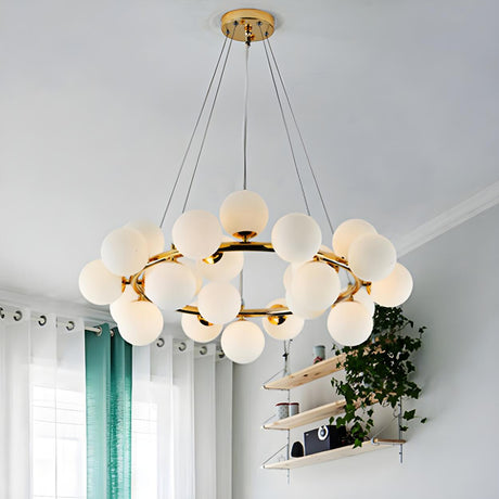 Modern Gold Ring Frosted Glass Globes Dining Room Chandelier Image - 1