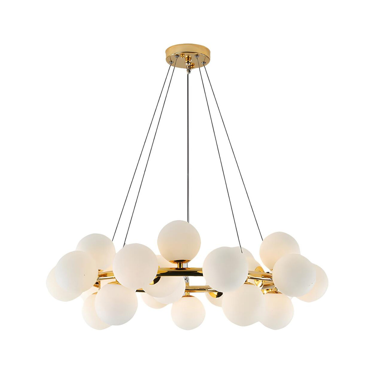 Modern Gold Ring Frosted Glass Globes Dining Room Chandelier Image - 3