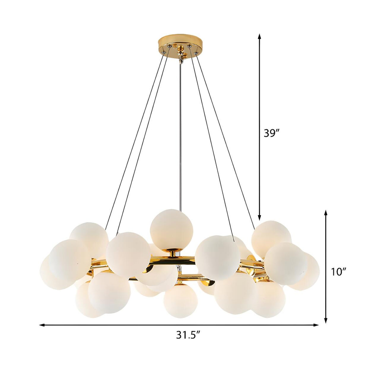 Modern Gold Ring Frosted Glass Globes Dining Room Chandelier 