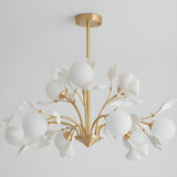 Modern Gold Rod White Floral Glass Ball Chandelier Image - 10