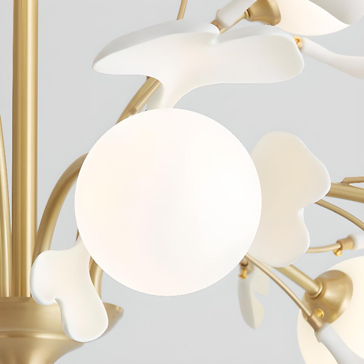 Modern Gold Rod White Floral Glass Ball Chandelier Image - 11