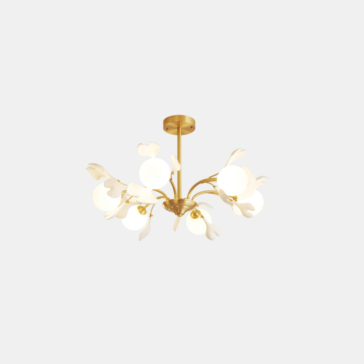 Modern Gold Rod White Floral Glass Ball Chandelier Image - 2