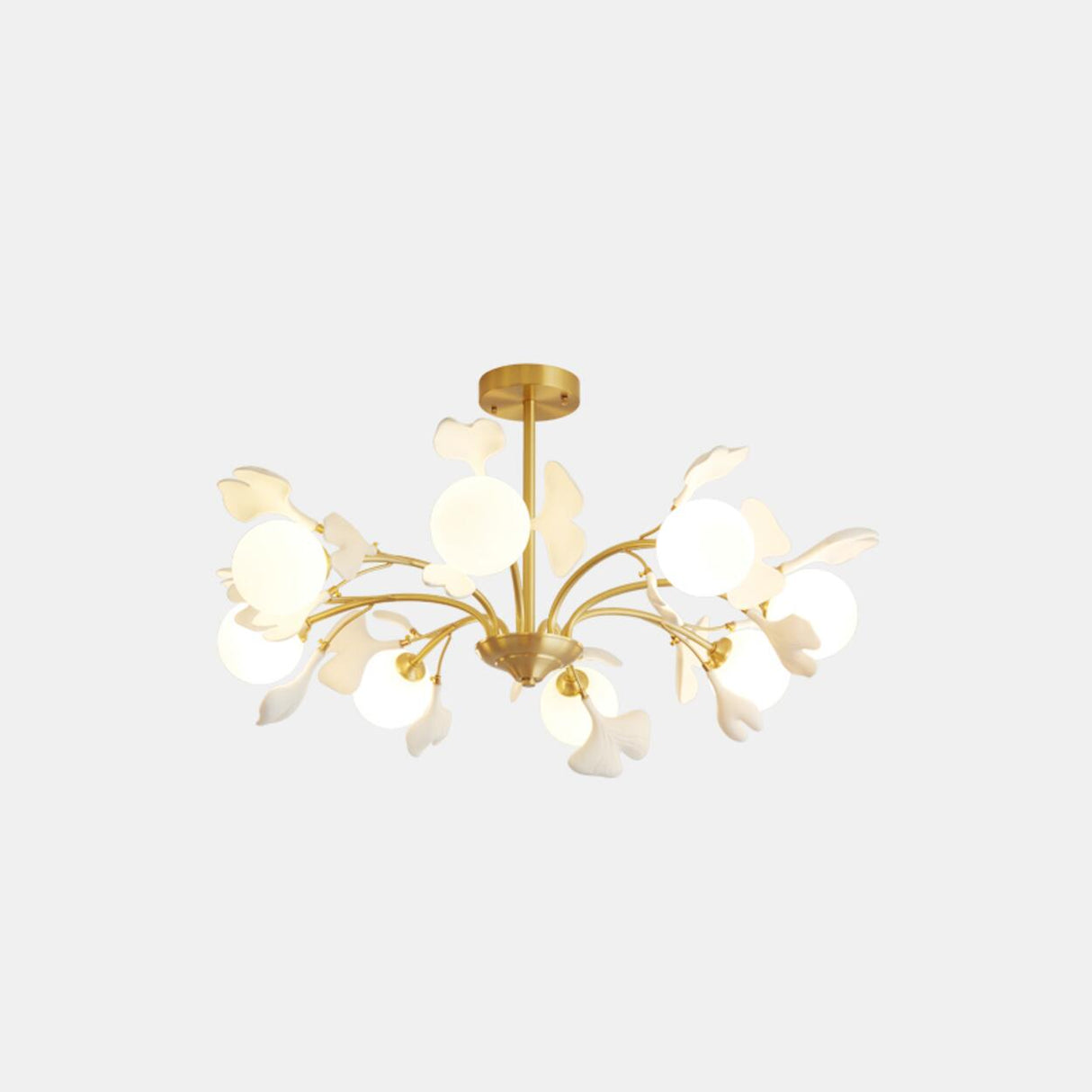 Modern Gold Rod White Floral Glass Ball Chandelier Image - 3