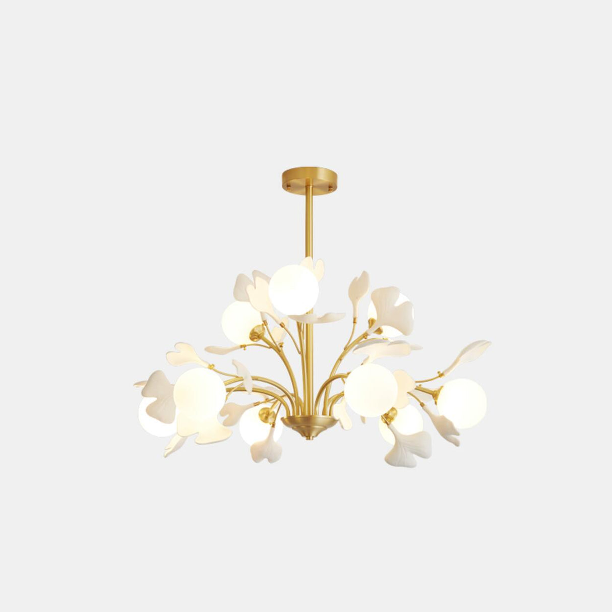 Modern Gold Rod White Floral Glass Ball Chandelier Image - 5