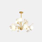 Modern Gold Rod White Floral Glass Ball Chandelier Image - 5