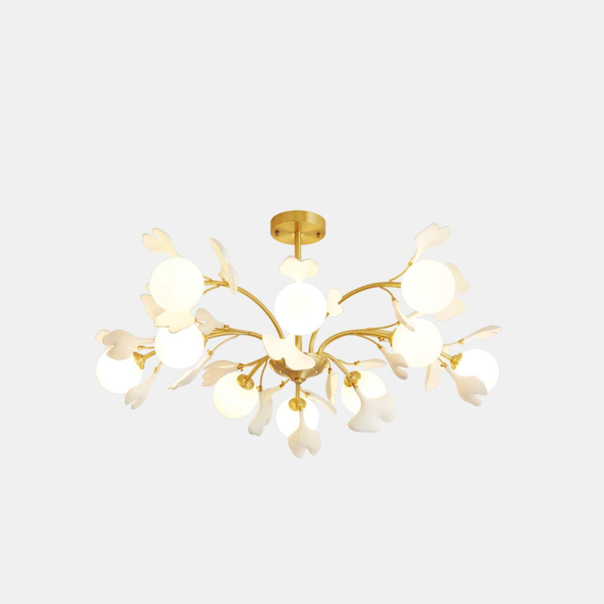 Modern Gold Rod White Floral Glass Ball Chandelier Image - 7