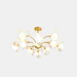 Modern Gold Rod White Floral Glass Ball Chandelier Image - 7