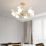 Modern Gold Rod White Floral Glass Ball Chandelier Image - 8