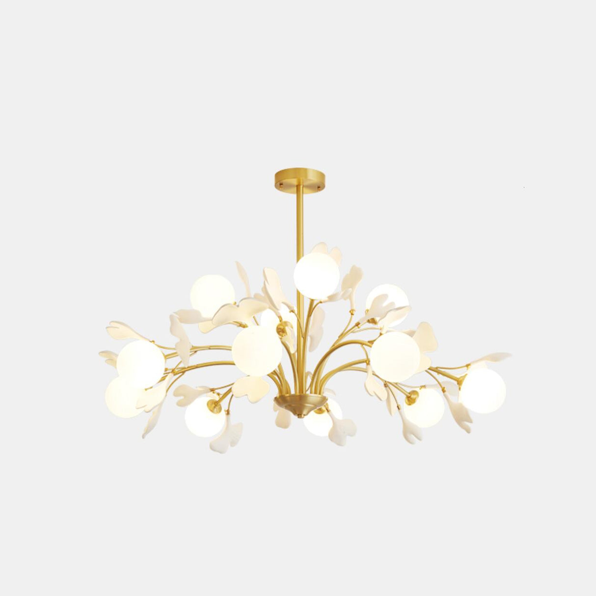 Modern Gold Rod White Floral Glass Ball Chandelier Image - 9