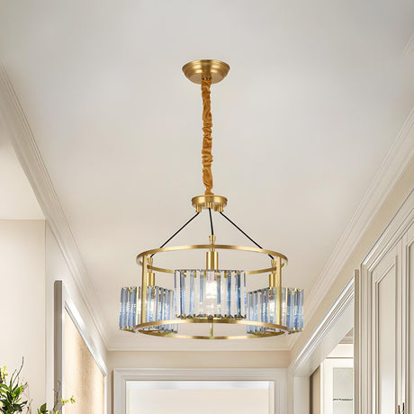 Modern Gold Round Crystal Block Prism Pendant Chandelier Image - 1