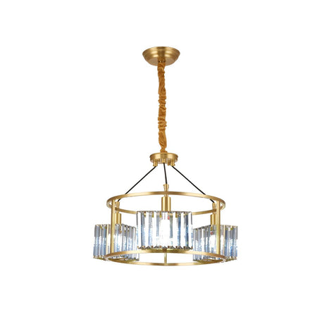 Modern Gold Round Crystal Block Prism Pendant Chandelier Image - 2